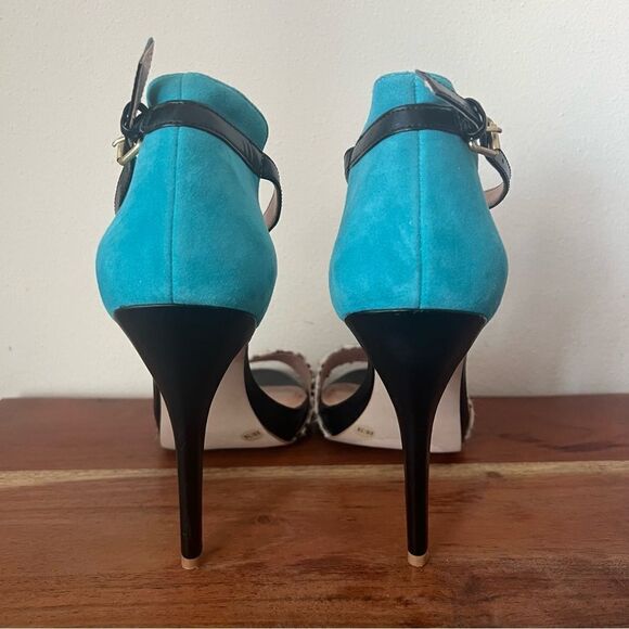 Sole Society Sheila Teal Animal Patterned Ankle Strap Stiletto Heels - Picture 6 of 16